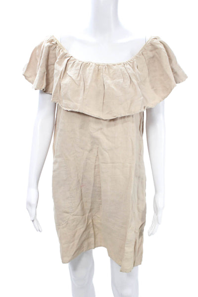 Glam Womens Shift Sundress Beige Cotton Blend Short Bohemian Size L