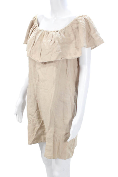 Glam Womens Shift Sundress Beige Cotton Blend Short Bohemian Size L