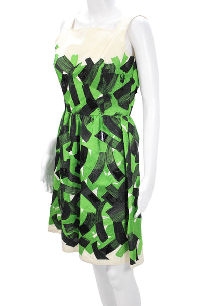 Oscar de la Renta Womens Fit & Flare Wool Dress Beige Square Neck Size 8