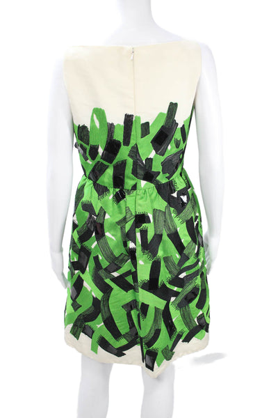 Oscar de la Renta Womens Fit & Flare Wool Dress Beige Square Neck Size 8