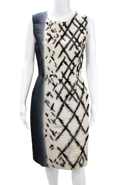 Oscar de la Renta Womens Sheath Silk Sleeveless Beige Round Neck Dress Size 4
