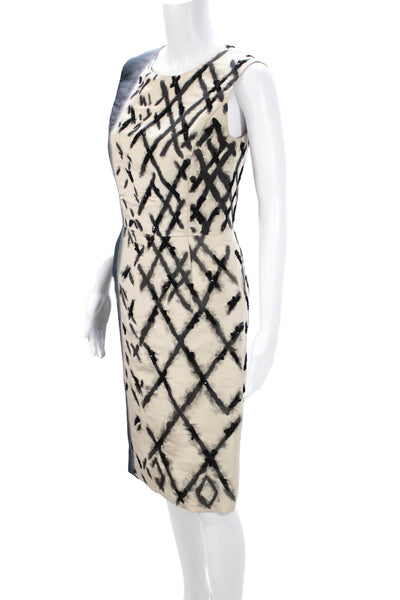 Oscar de la Renta Womens Fit & Flare Wool Dress Beige Square Neck Size 8
