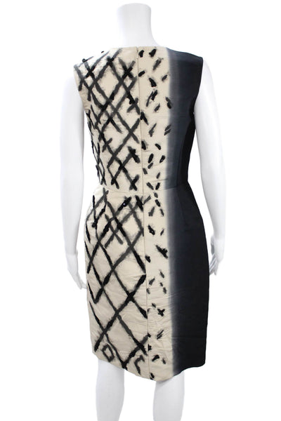 Oscar de la Renta Womens Fit & Flare Wool Dress Beige Square Neck Size 8