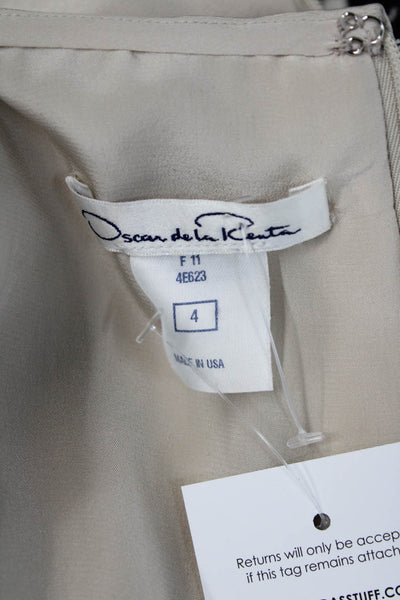 Oscar de la Renta Womens Fit & Flare Wool Dress Beige Square Neck Size 8
