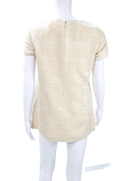 Tory Burch Womens Shift Dress Beige Silk Short Sleeve Round Neck Size 6