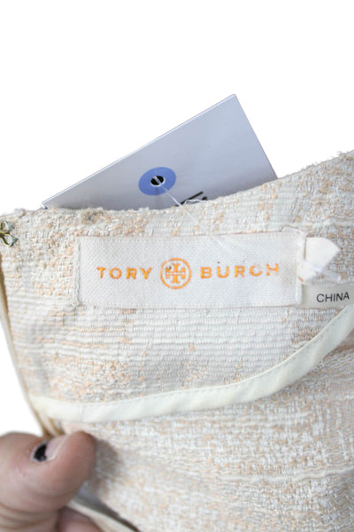 Tory Burch Womens Shift Dress Beige Silk Short Sleeve Round Neck Size 6