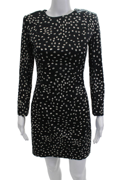 French Connection Women Bodycon Mini Polka Dot Black Dress Long Sleeve Size 4
