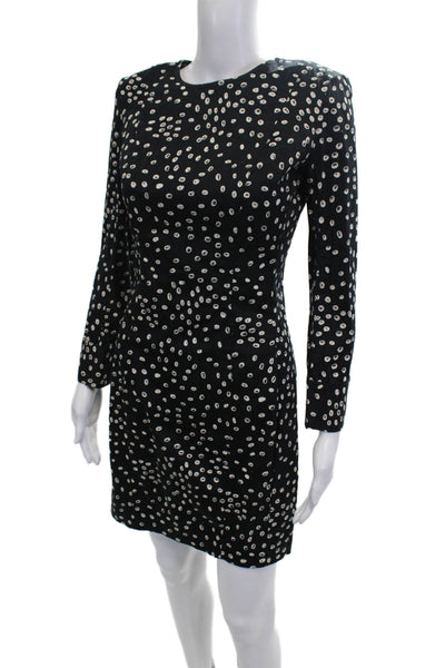French Connection Women Bodycon Mini Polka Dot Black Dress Long Sleeve Size 4