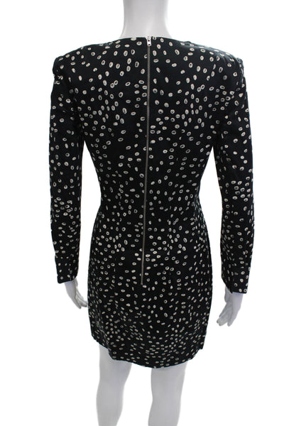 French Connection Women Bodycon Mini Polka Dot Black Dress Long Sleeve Size 4