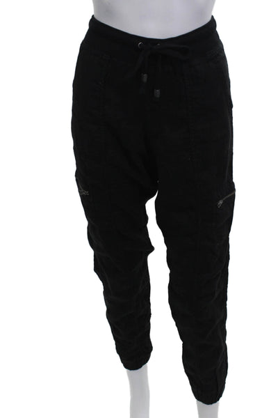 Athleta Womens Cargo Jogger Pants Black Linen Drawstring Size 4