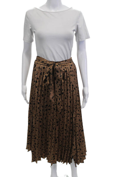 Moon River Womens Pleated Wrap Midi Animal Print Brown Skirt Polyester Size S