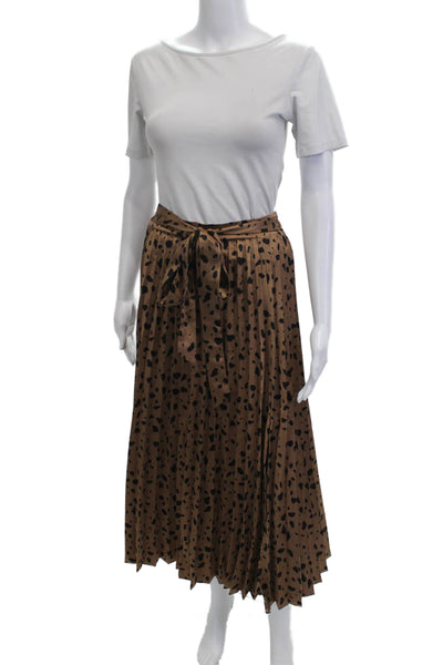 Moon River Womens Pleated Wrap Midi Animal Print Brown Skirt Polyester Size S