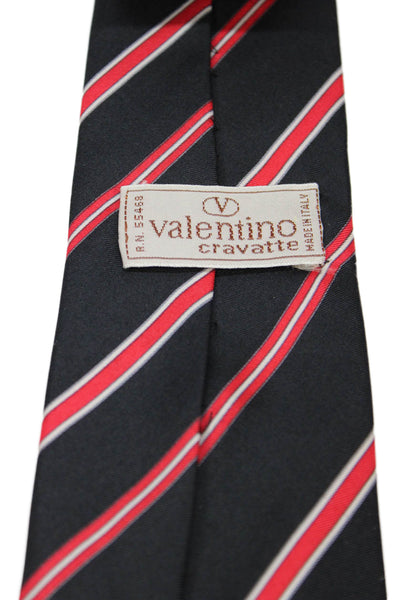 Valentino Cravatte Mens Striped Classic Neck Tie Black Size OS