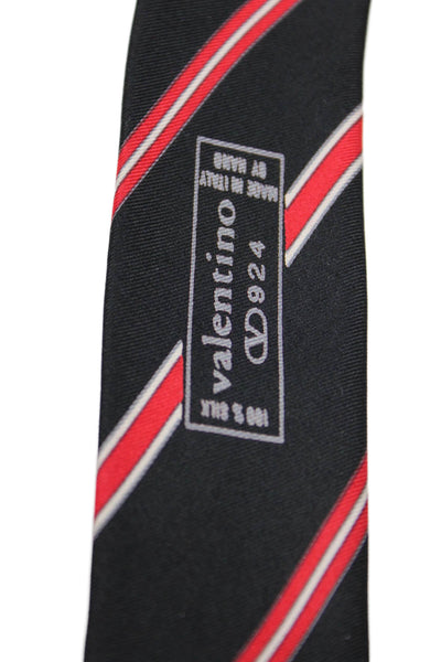 Valentino Cravatte Mens Striped Classic Neck Tie Black Size OS