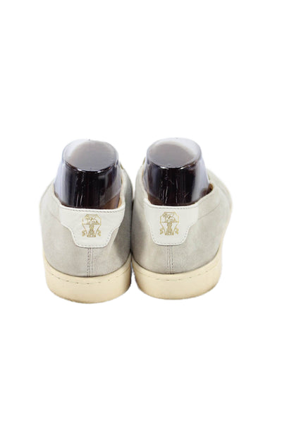 Brunello Cucinelli Mens Suede Slip-On Casual Sneakers Solid Gray Size 12