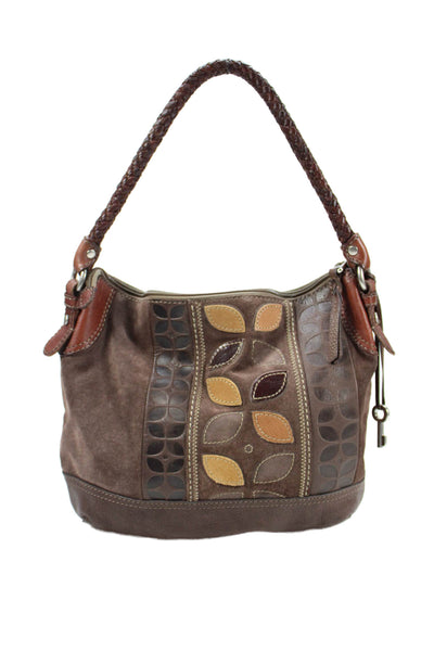 Fossil Womens Leather Zip Up Shoulder Bag Brown