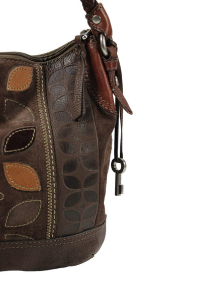 Fossil Womens Leather Zip Up Shoulder Bag Brown