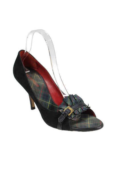 Dsquared2 Womens Plaid Open Toe High Heels Shoes Black Combo Size 9