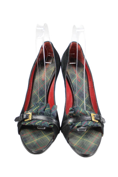 Dsquared2 Womens Plaid Open Toe High Heels Shoes Black Combo Size 9