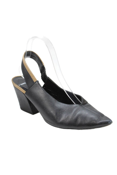 Pierre Hardy Womens Leather Pointed Toe Slingback Block Heels Shoes Black Size 9