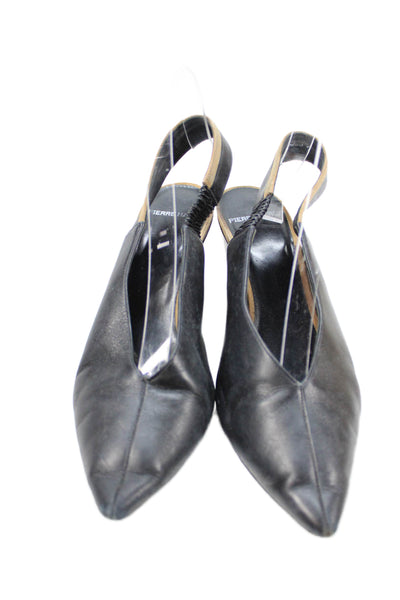 Pierre Hardy Womens Leather Pointed Toe Slingback Block Heels Shoes Black Size 9