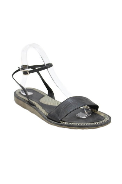 Bally Womens Ankle Strap Flat Sandals Shoes Solid Black Size 9