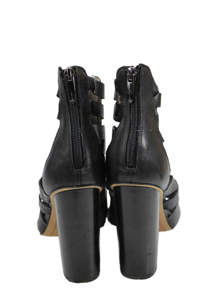 Sam Edelman Womens Back Zip Block Heel Leather Strappy Sandals Black Size 8.5