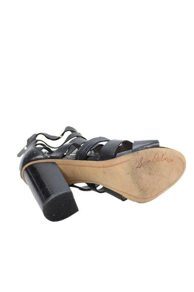 Sam Edelman Womens Back Zip Block Heel Leather Strappy Sandals Black Size 8.5
