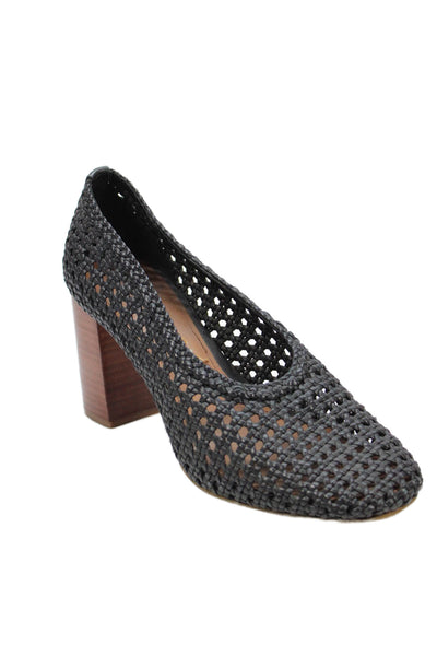 & Other Stories Womens Slip On Block Heel Woven Leather Pumps Black Size 39