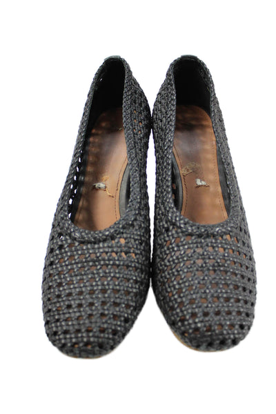 & Other Stories Womens Slip On Block Heel Woven Leather Pumps Black Size 39
