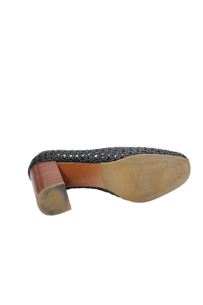 & Other Stories Womens Slip On Block Heel Woven Leather Pumps Black Size 39