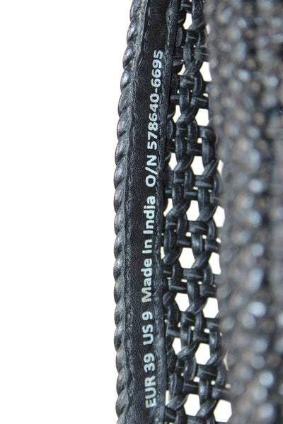 & Other Stories Womens Slip On Block Heel Woven Leather Pumps Black Size 39