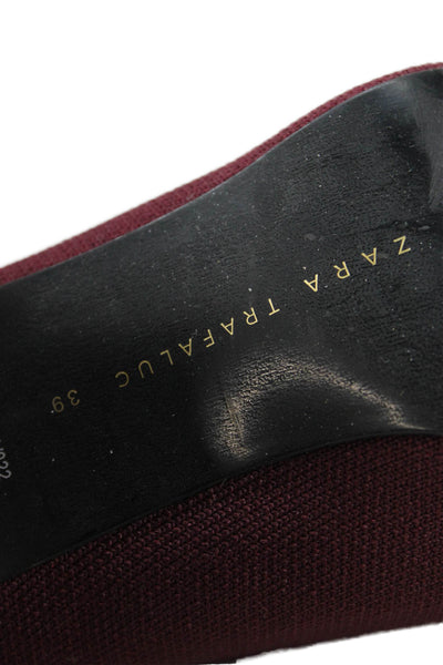 Zara Womens Slip On Block Heel Striped Trim Knit Booties Burgundy Size 39