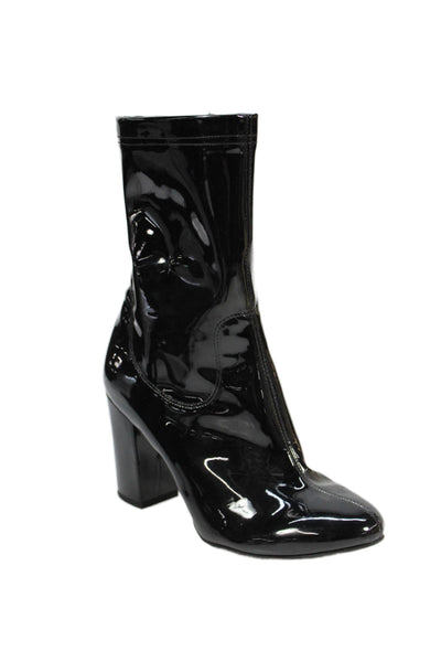 Kenneth Cole Womens Patent Leather Zippered Heeled Ankle Boots Black Size 8.5