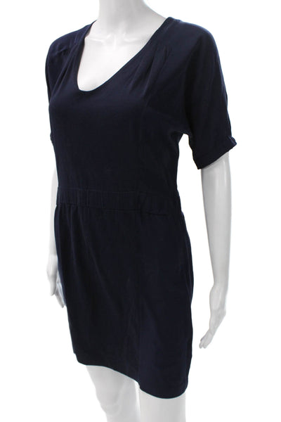 J Crew Womens Shift TShirt Dress Dark Blue Vneck Sleeve Silk Cotton Size XS