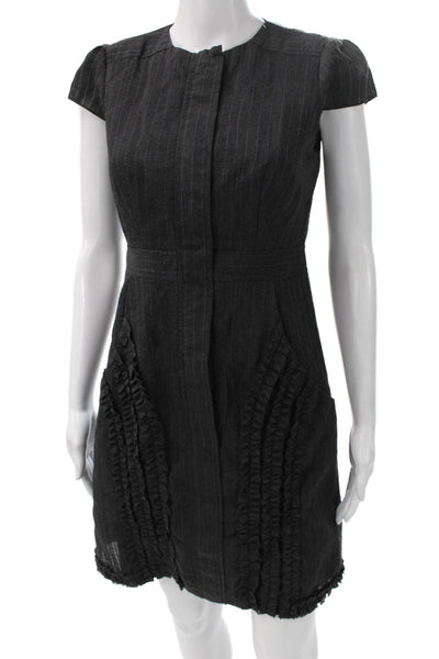 Nanette Lepore Women Sheath Dress Black Striped Short Sleeve Crew Neck Size 2