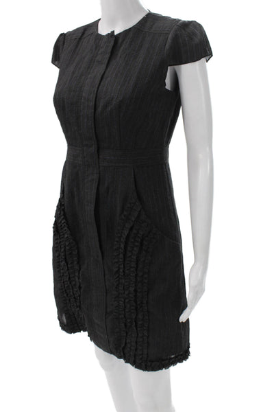 Nanette Lepore Women Sheath Dress Black Striped Short Sleeve Crew Neck Size 2