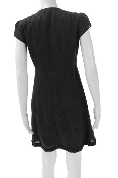 Nanette Lepore Women Sheath Dress Black Striped Short Sleeve Crew Neck Size 2