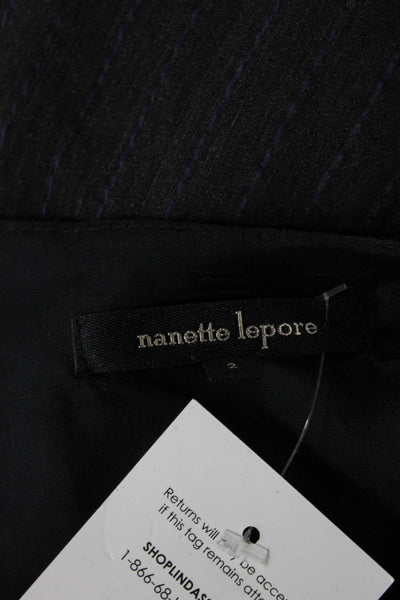 Nanette Lepore Women Sheath Dress Black Striped Short Sleeve Crew Neck Size 2