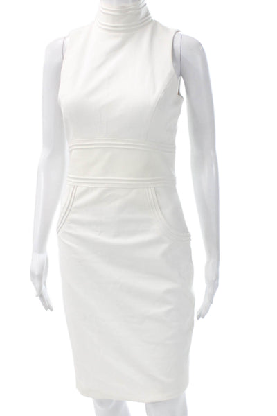 Marciano Womens Sheath Dress White Mock Neck Sleeveless Button Size 4