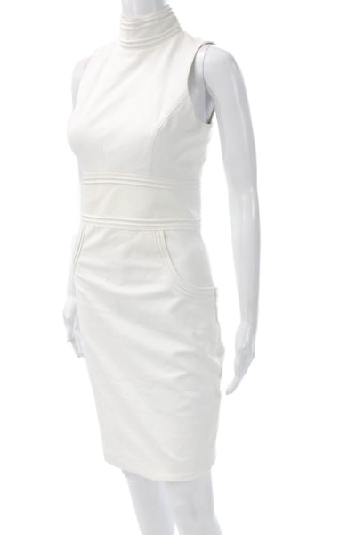 Marciano Womens Sheath Dress White Mock Neck Sleeveless Button Size 4