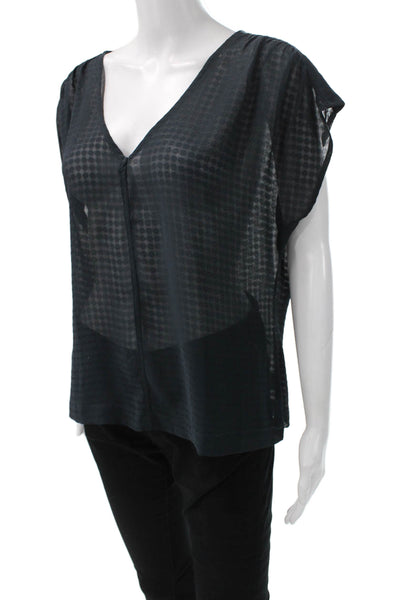 AG Womens Black V-Neck Check Short Sleeve Blouse Size S