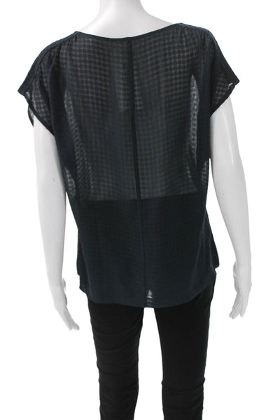 AG Womens Black V-Neck Check Short Sleeve Blouse Size S