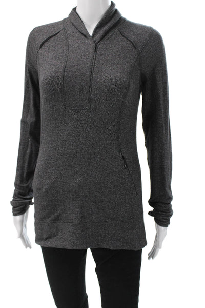 Lululemon Women Dark Gray Herringbone Zip Mock Neck Sweatshirt Size 6