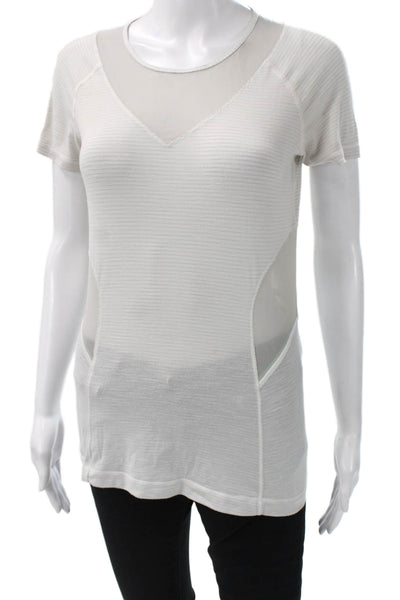 Lululemon Womens Basic V-Neck Striped White T-Shirt Poly Spandex Size S