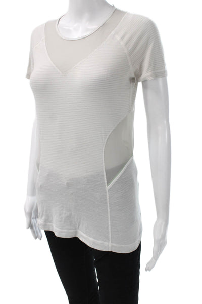Lululemon Womens Basic V-Neck Striped White T-Shirt Poly Spandex Size S