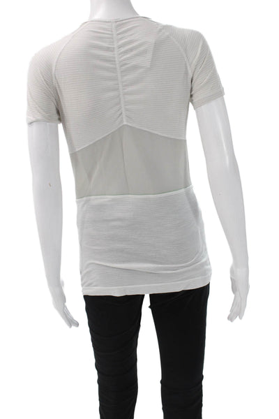 Lululemon Womens Basic V-Neck Striped White T-Shirt Poly Spandex Size S