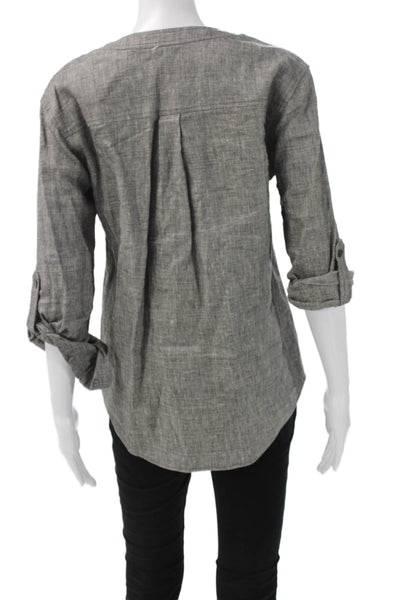Theory Women Petite Tunic V-Neck 3/4 Sleeve Gray Linen Blend Size S
