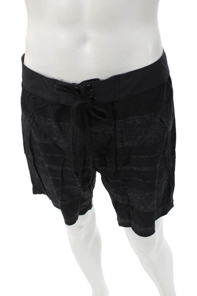 Lululemon Mens Black Striped Nylon Spandex Shorts Button Size 36