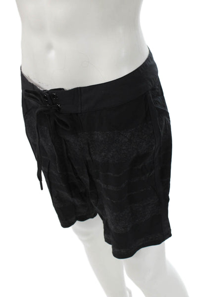 Lululemon Mens Black Striped Nylon Spandex Shorts Button Size 36